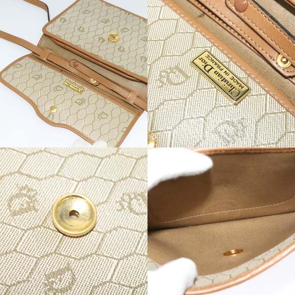 DIOR Honeycomb Canvas Shoulder Bag Pvc Leather Beige Gold - Picture 11 of 12